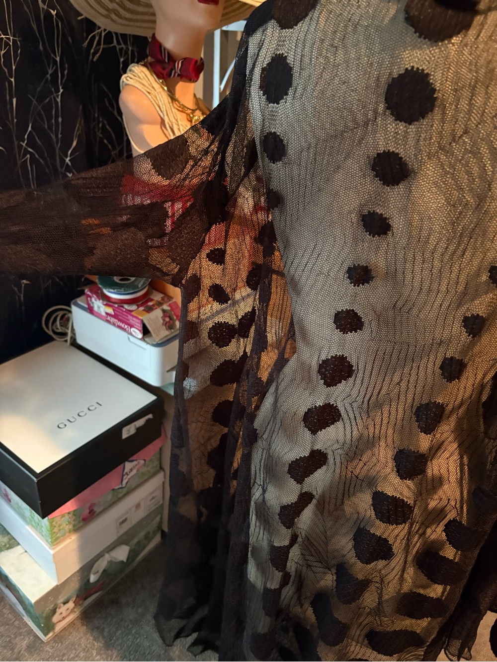 Black Sheer Polka Dot Duster Cardigan - Picture 4 of 9